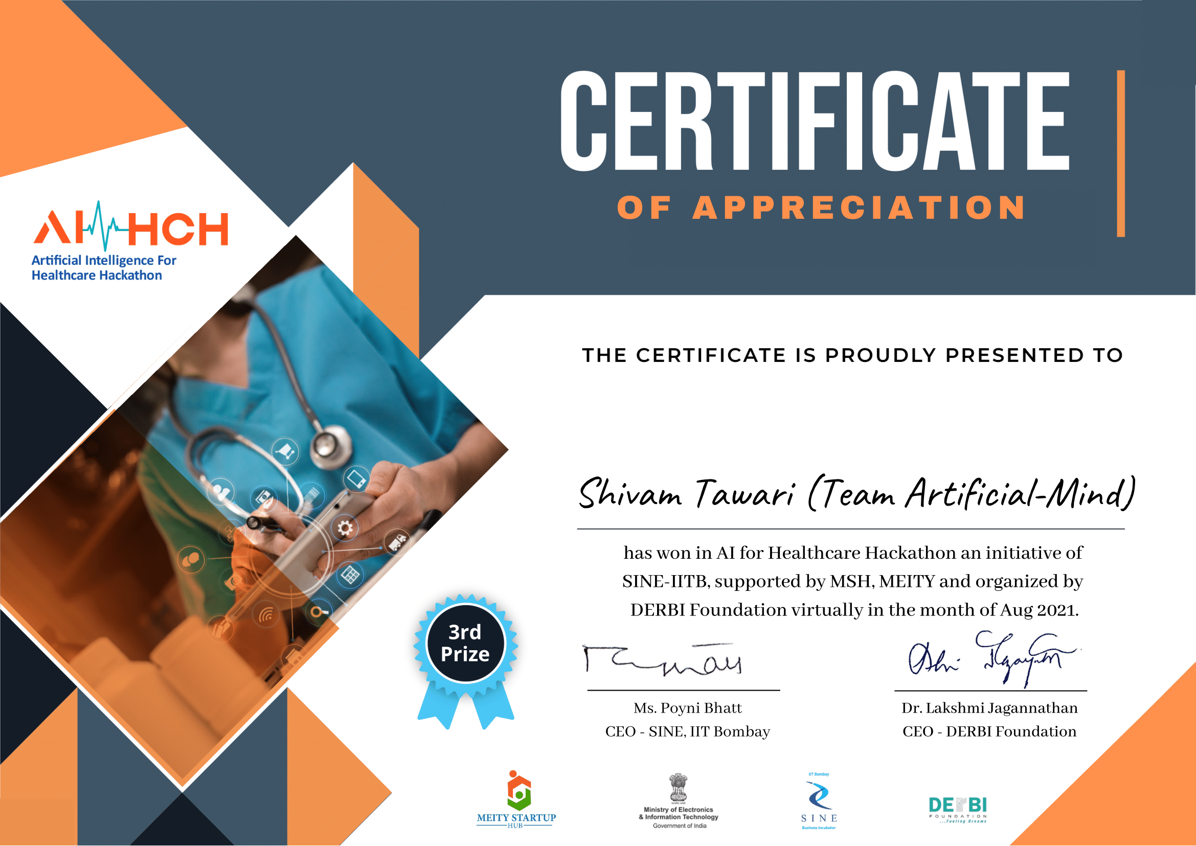 Second Runner Up Certificate